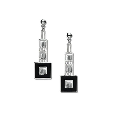 Elmslie Detail Stained Glass Earrings, Black/Crystal